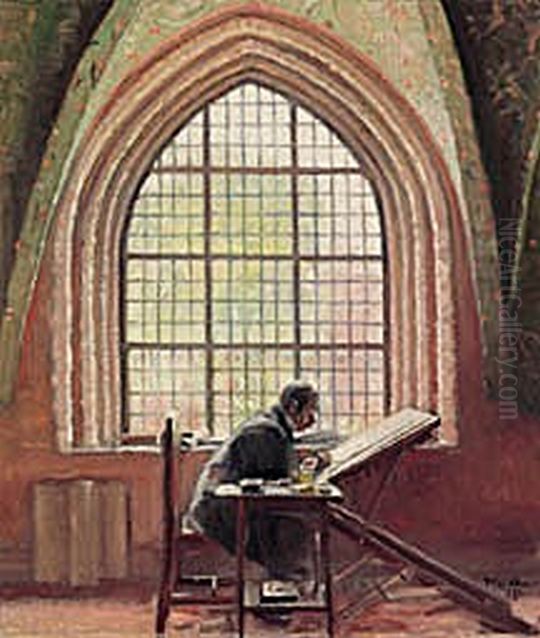 The painter Kongstad writes the new Grundlov (Constitution). Oil Painting by Michael Peter Ancher