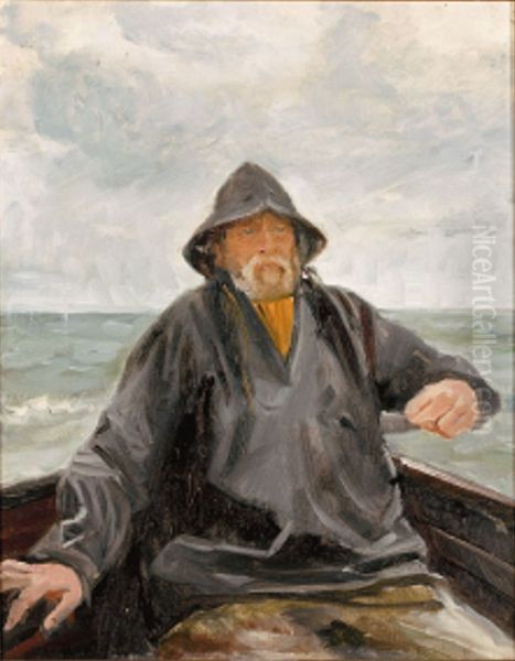 A Skagen fisherman at sea. Oil Painting by Michael Peter Ancher