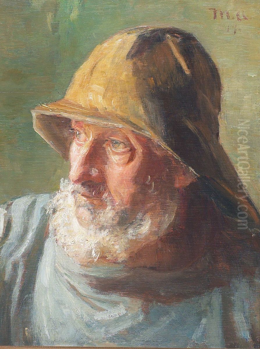 Portraet af fisker med sydvest. Oil Painting by Michael Peter Ancher