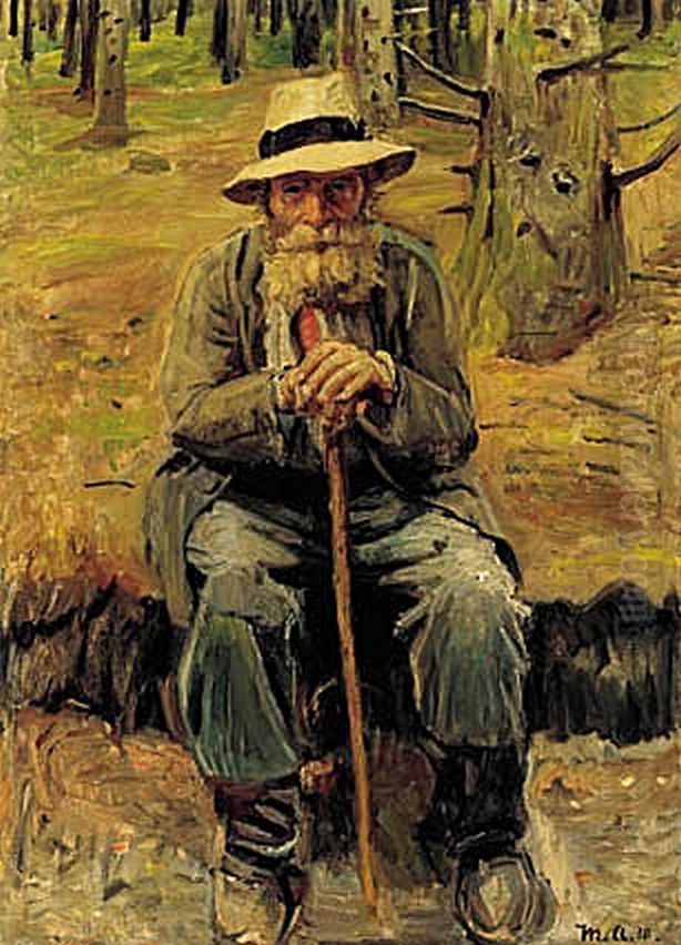 Et hvil pa en skovvej. Oil Painting by Michael Peter Ancher