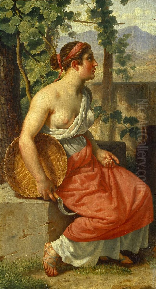 Harvester in Antique Garment with Her Sickle and Basket Oil Painting by Christoffer Wilhelm Eckersberg