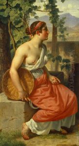 Harvester in Antique Garment with Her Sickle and Basket