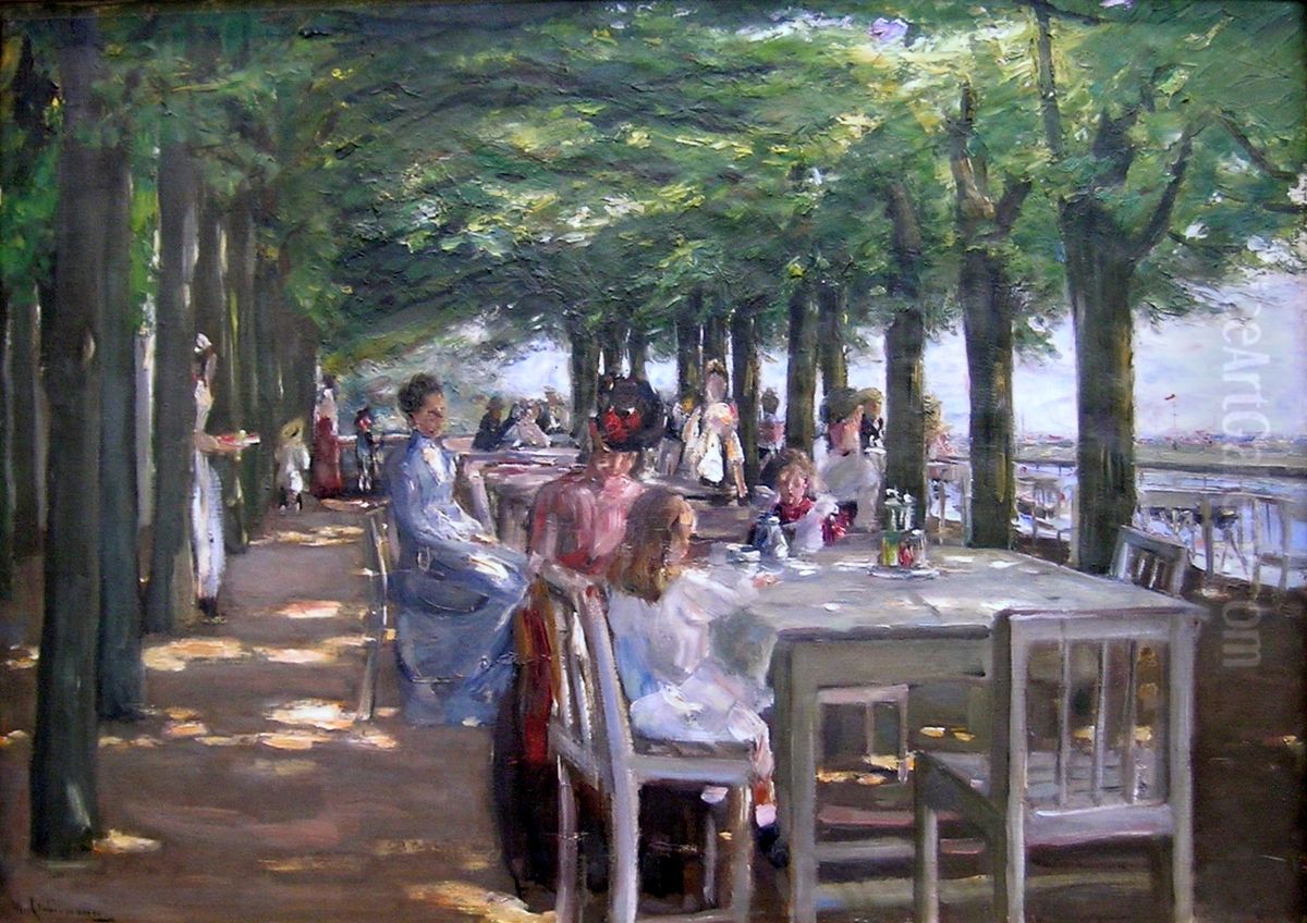 The Terrace at the Hotel Louis C. Jacob in Nienstedten on the Elbe Oil Painting by Max Liebermann
