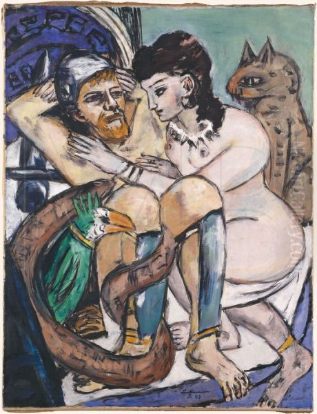 Odysseus and Kalypso Oil Painting by Max Beckmann