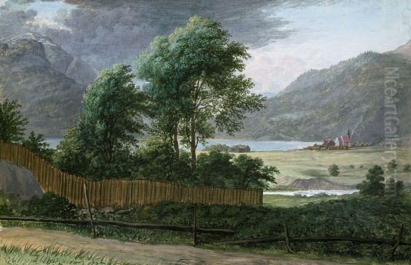 The Church at Dale in Sogn Oil Painting by Johannes Flintoe