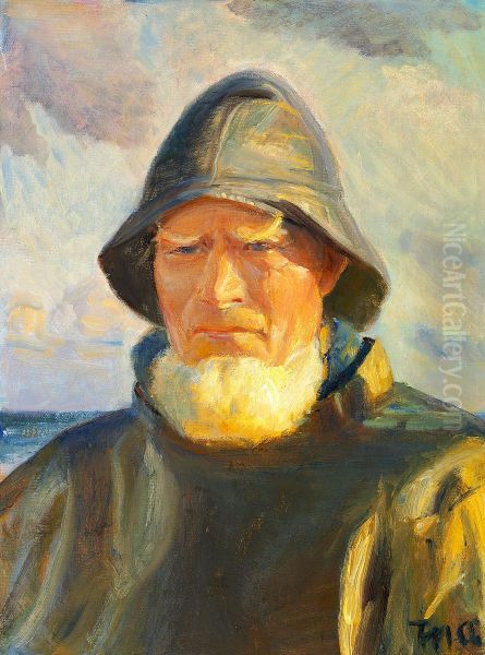 Skagensfiskeren Lars Kruse. (3) Oil Painting by Michael Peter Ancher