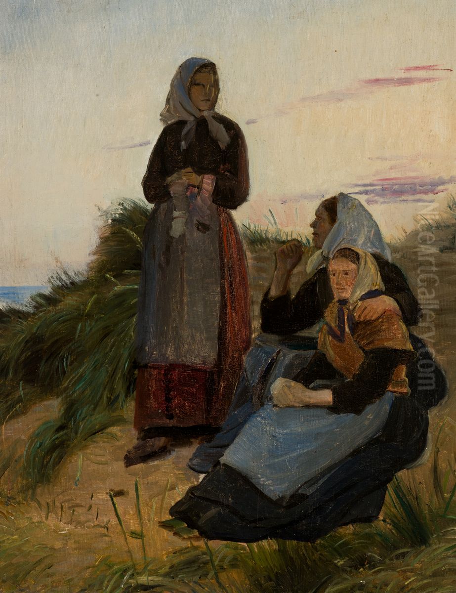 Fiskerpiger pa Sladrebakken. Studie. Oil Painting by Michael Peter Ancher