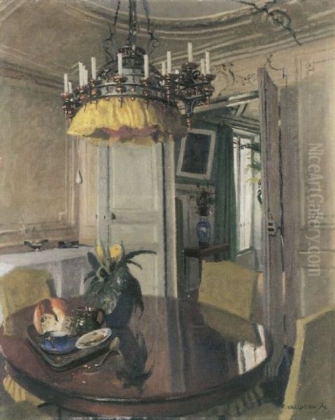 Interieur, table de salle a manger avec bouquet Oil Painting by Felix Vallotton