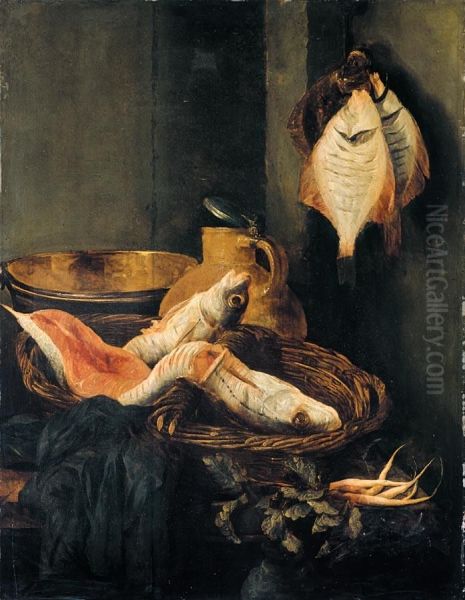 Still-Life with Fish in Basket Oil Painting by Abraham Van Beijeren