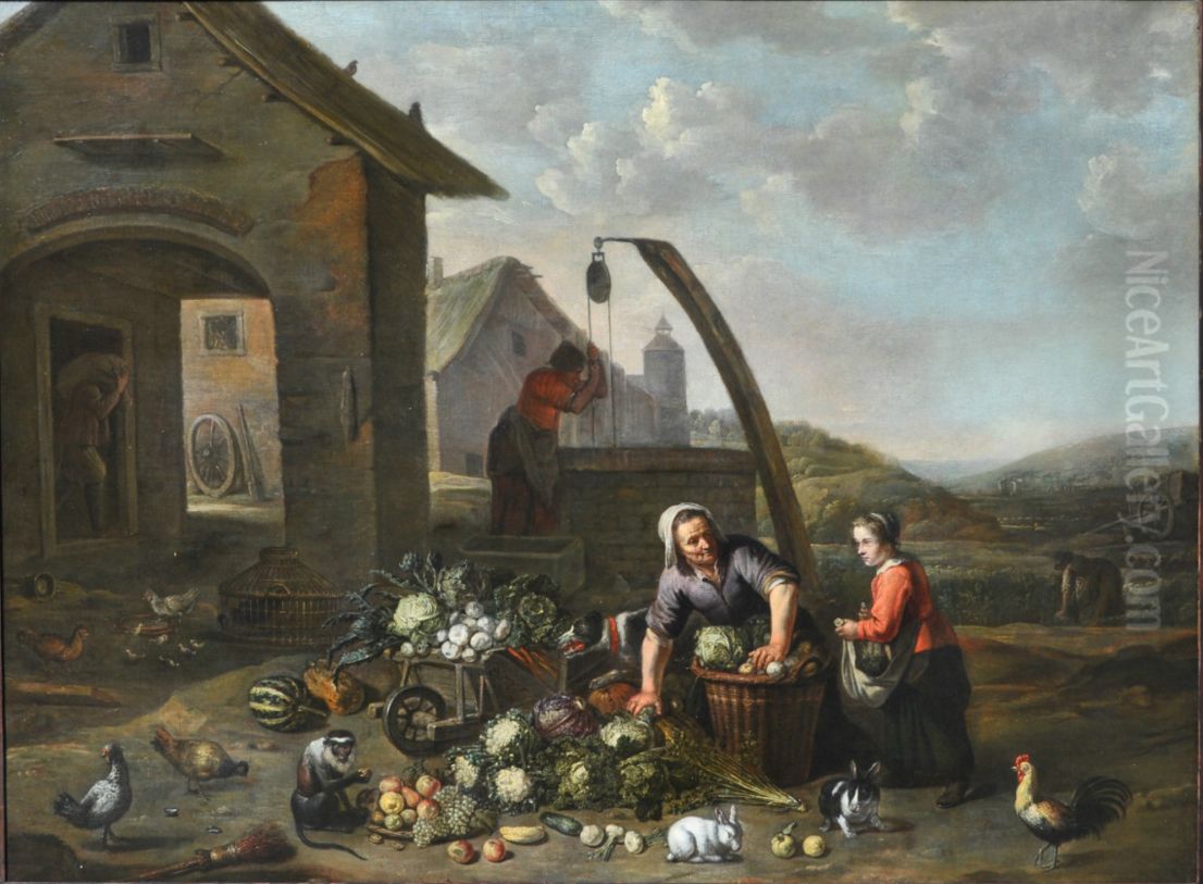 The animated courtyard of a farm Oil Painting by Abraham Willemsens