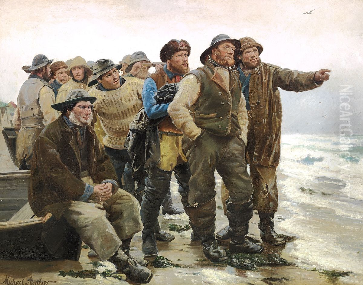 Vil han klare pynten? (2) Oil Painting by Michael Peter Ancher