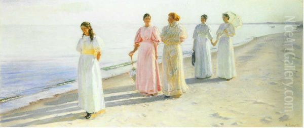 Promenade on the Beach of Skagen Oil Painting by Michael Peter Ancher