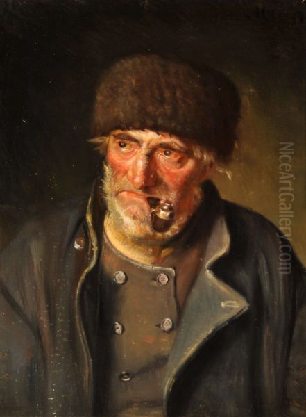 An old fisherman with a pipe. Oil Painting by Michael Peter Ancher