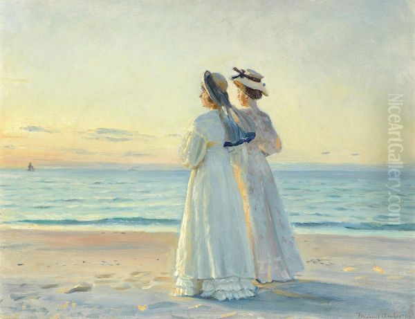 Marie Dinesen and Anna Bitch on Skagen Nordstrand Oil Painting by Michael Peter Ancher
