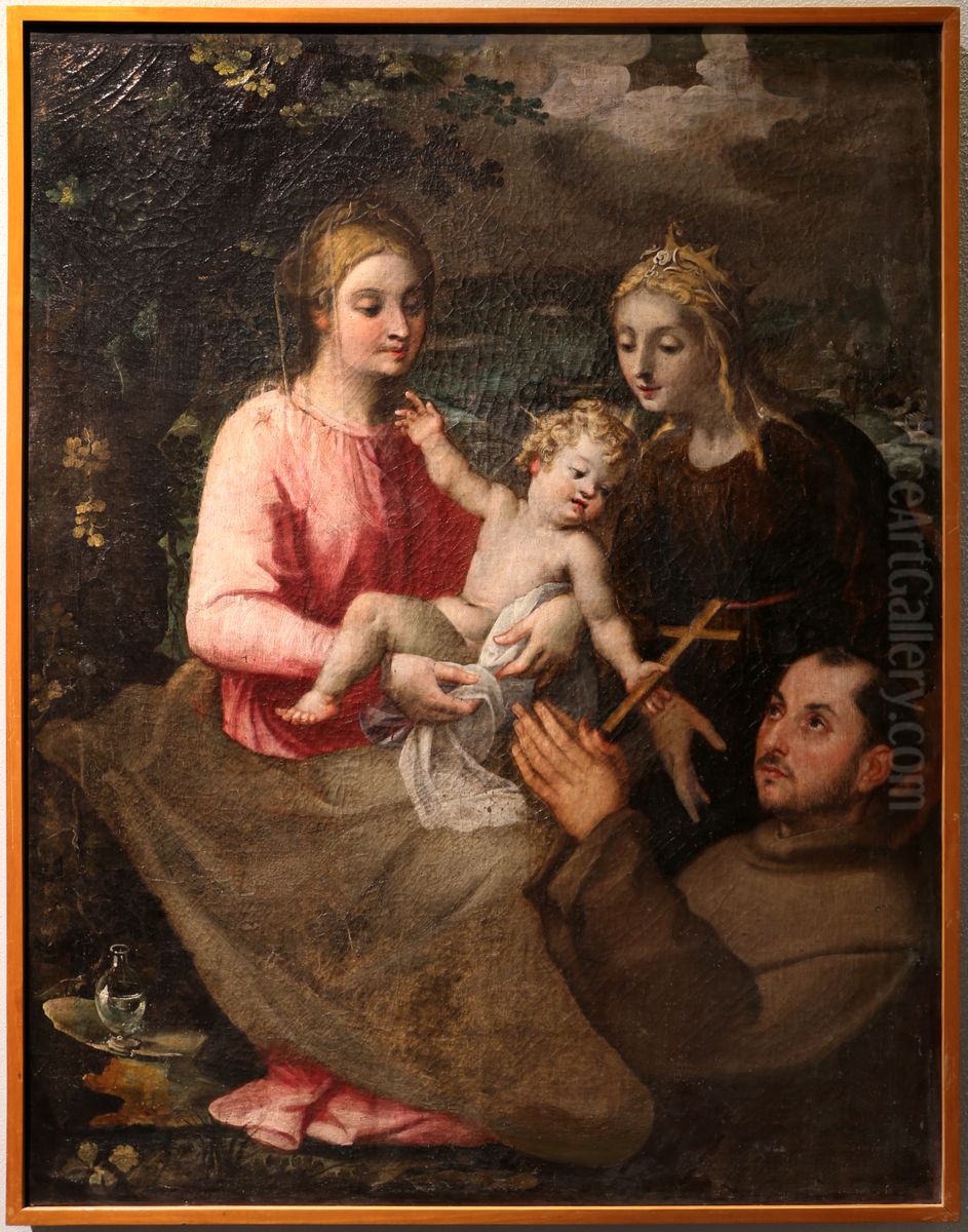 Madonna col bambino, s. Caterina d'a. e un Minorita Oil Painting by Aert Mijtens
