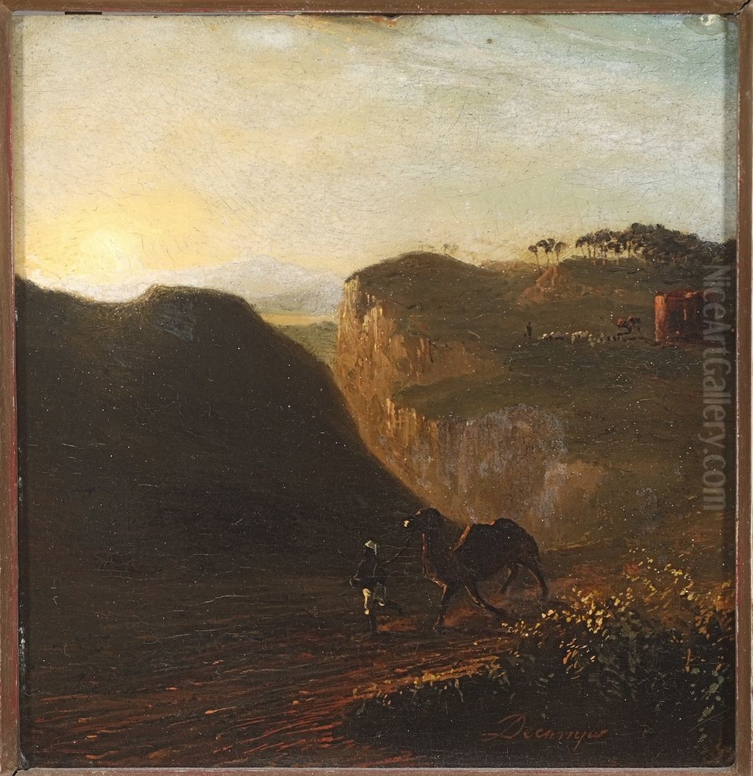 Avondlandschap. Oil Painting by Alexandre-Gabriel Decamps