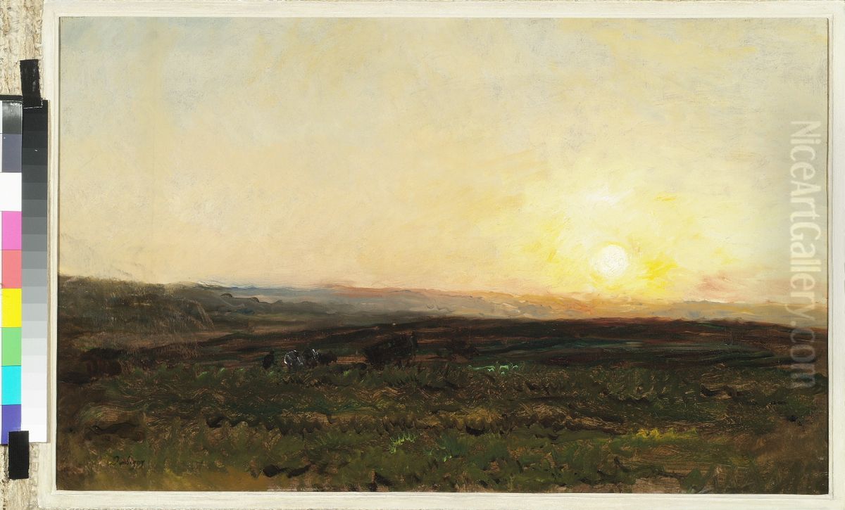 Zonsondergang (Coucher du soleil). Oil Painting by Charles-Francois Daubigny