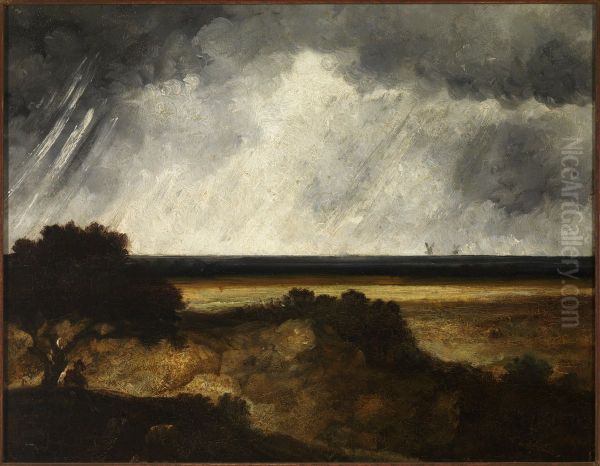 Landschap met overtrekkende bui. Oil Painting by Georges Michel