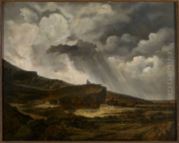 Gezicht op de heuvel van Montmartre (Voor het onweer, 'Avant l'Orage'). Oil Painting by Georges Michel