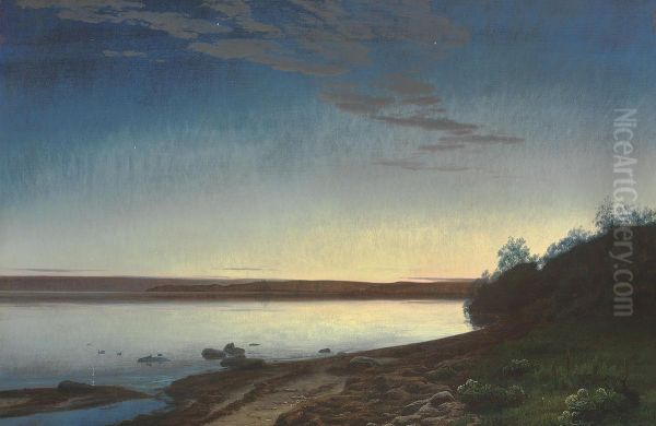 A summer night at the beach. Oil Painting by Janus la Cour
