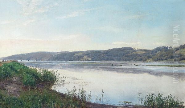 Sommerdag ved fjorden. Oil Painting by Janus la Cour