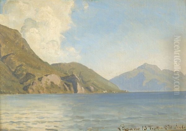 Parti fra Luganosoen. Oil Painting by Janus Andreas Bartholin La Cour