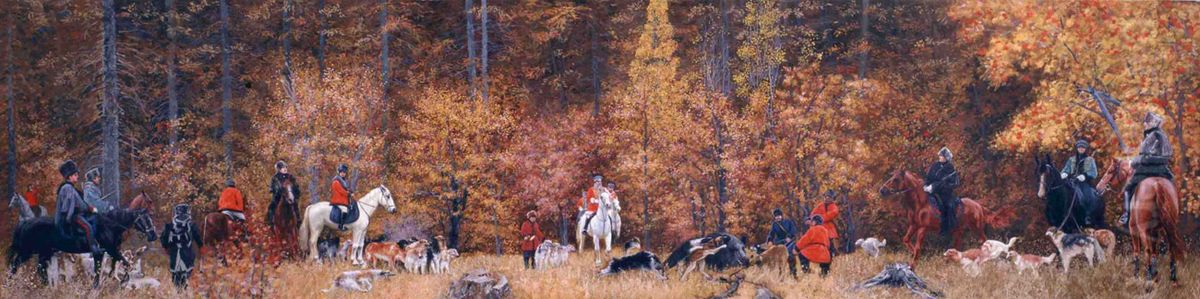 Russian hunting. Oil on canvas. 50 x 200 cm. Oil Painting by Simon Kozhin