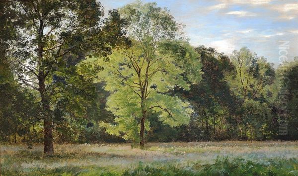 Aben slette med hoje lovtraeer. Oil Painting by Janus la Cour