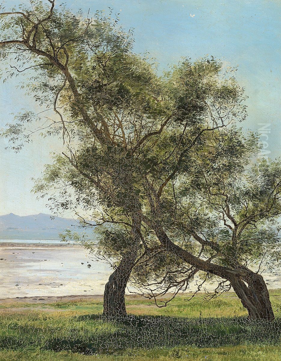Gamle Piletraeer ved Folle Strand. Oil Painting by Janus Andreas Bartholin La Cour