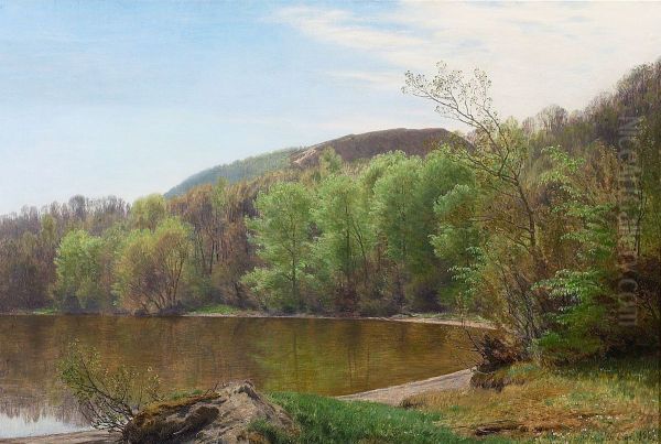 Summer day at Juel So, Denmark. Oil Painting by Janus la Cour