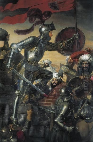 El Gran Capitan en el asalto de Montefrio. Alcazar de Segovia. Oil Painting by Jose de Madrazo