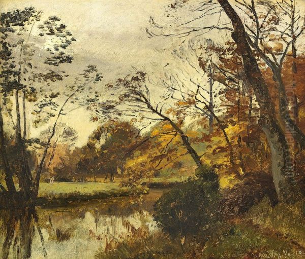 Skovso, Moesgaard Skov. Oil Painting by Janus la Cour