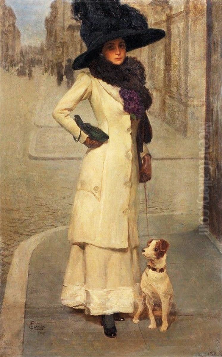 Signora con cagnolino, 1911 Oil Painting by Fabio Cipolla