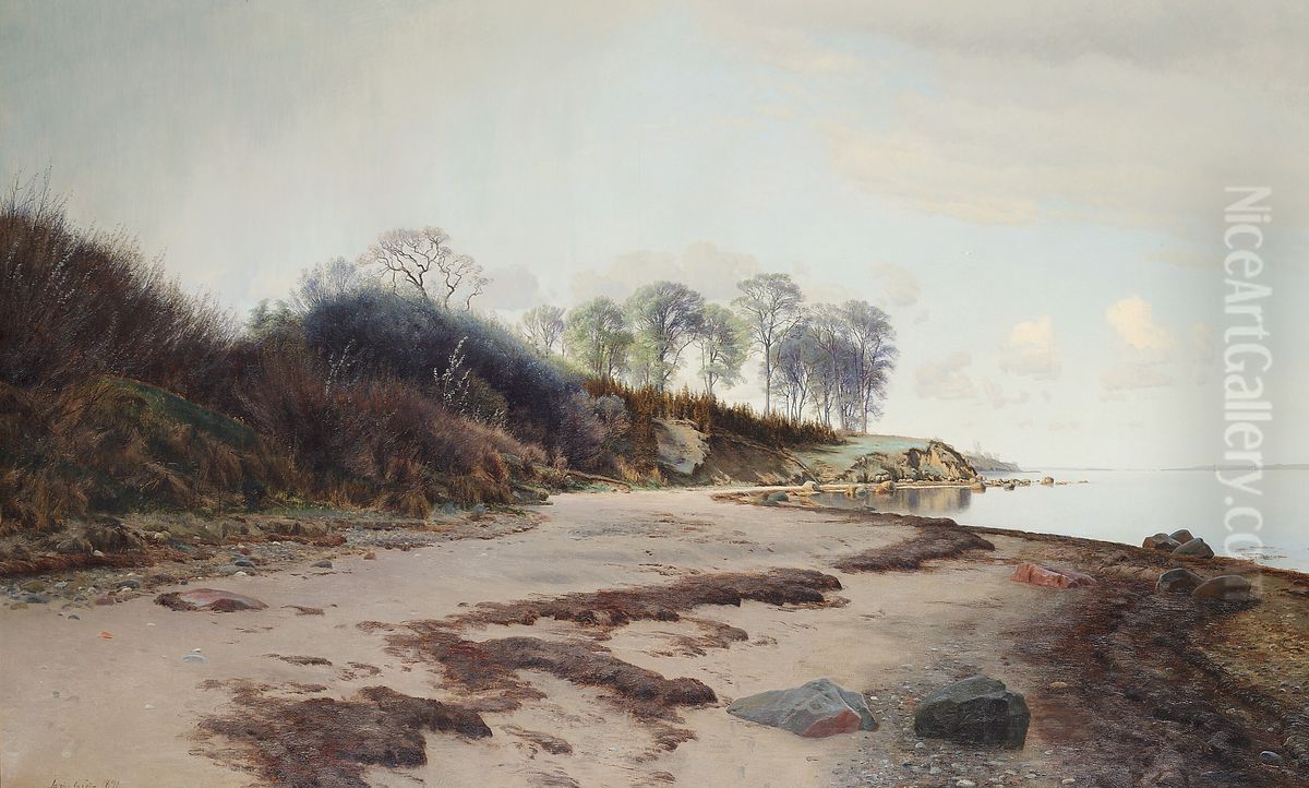 Quiet afternoon at Moesgaard Beach, Aarhus. Oil Painting by Janus Andreas Bartholin La Cour