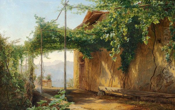 En pergola ved Nemisoen. Oil Painting by Janus la Cour