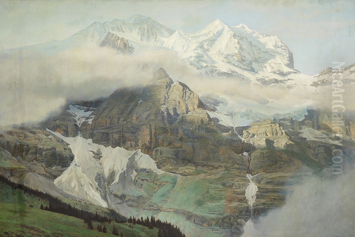 View of the Monte Rosa in the morning. Oil Painting by Janus Andreas Bartholin La Cour