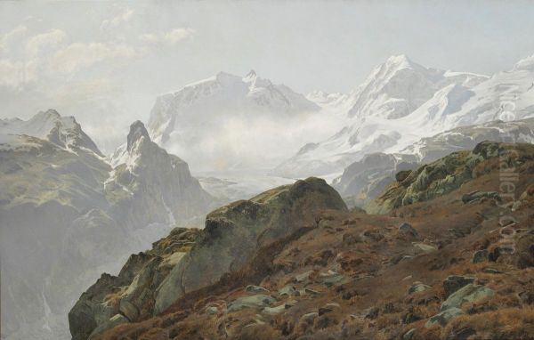 Monte Rosa. Morning in the High Alps. Oil Painting by Janus la Cour