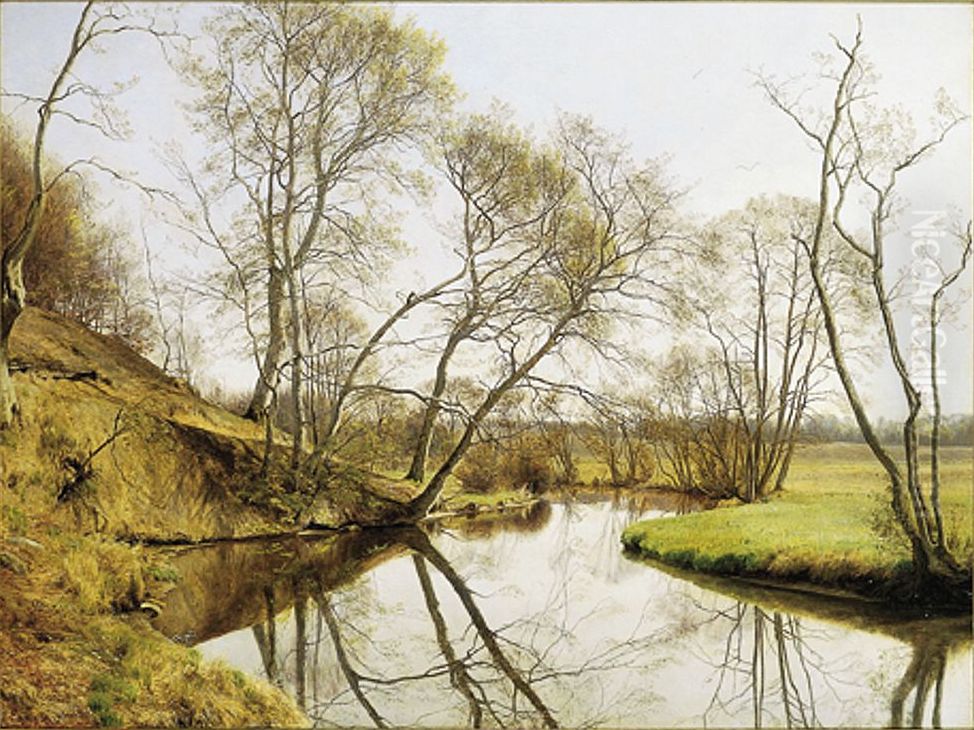 Springtime at the stream Skovmolleaen, Denmark. Oil Painting by Janus Andreas Bartholin La Cour Springtime at the stream Skovmolleaen, Denmark. Oil Painting by Janus Andreas Bartholin La Cour