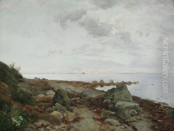 View from Moesgaard beach Oil Painting by Janus la Cour