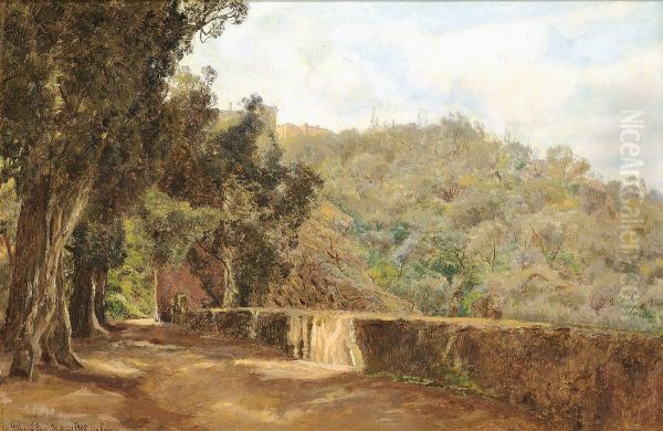 Parti fra Villa d'Este. Oil Painting by Janus la Cour