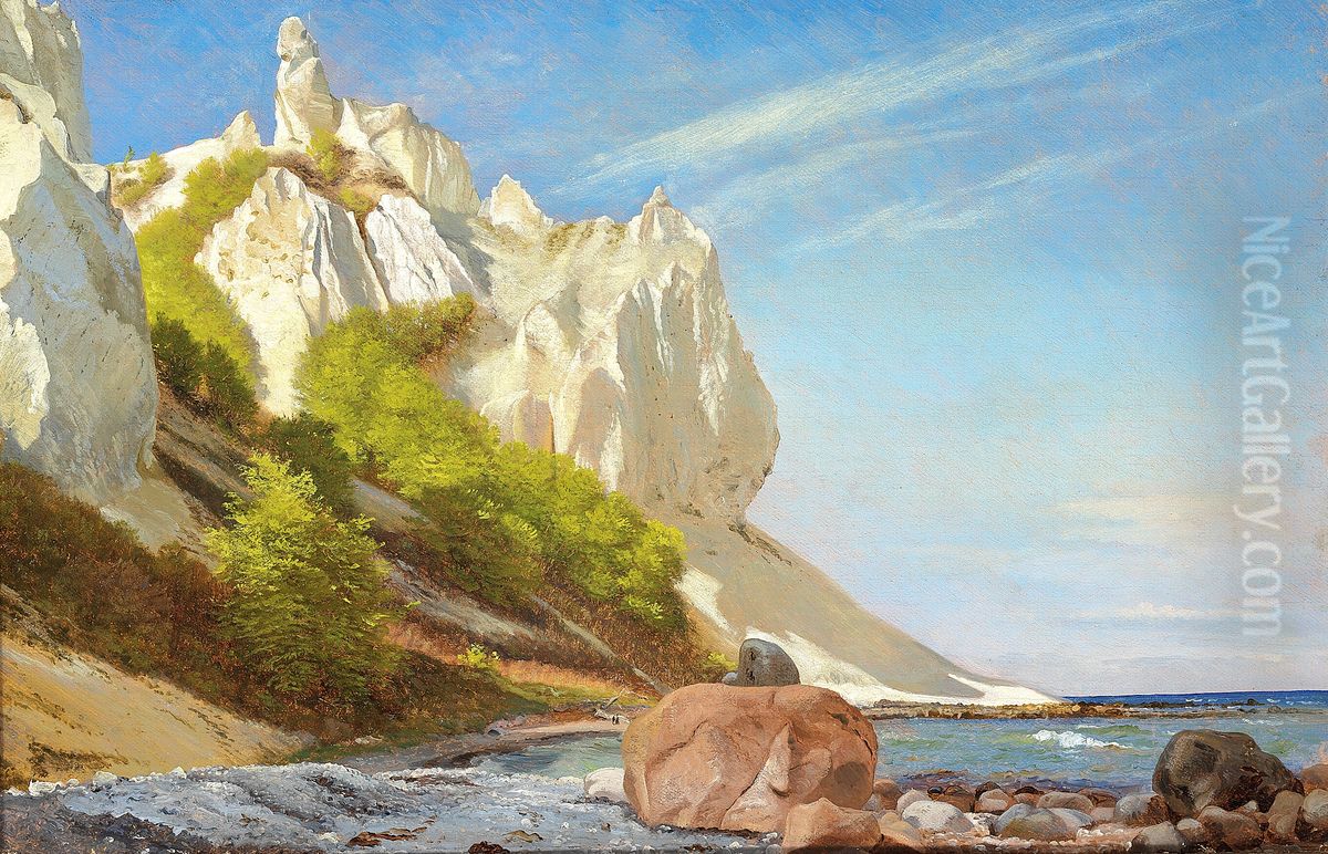 Parti fra Moens Klint med Sommerspiret og Taleren. Oil Painting by Janus Andreas Bartholin La Cour