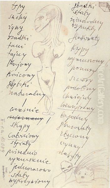 Drawing of a standing female figure Oil Painting by Stanislaw Ignacy Witkiewicz (Witkacy)