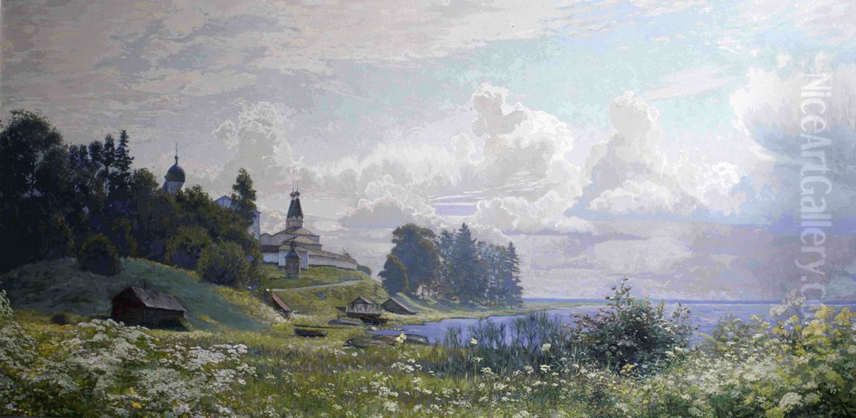 monastere de Ferapontov. 2003. Du petrole sur canevas. 120 x 287 cm Oil Painting by Simon Kozhin