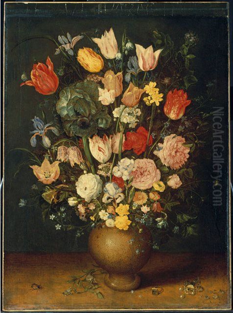 deBlumenstrauss in einer Tonvase Oil Painting by Jan Brughel