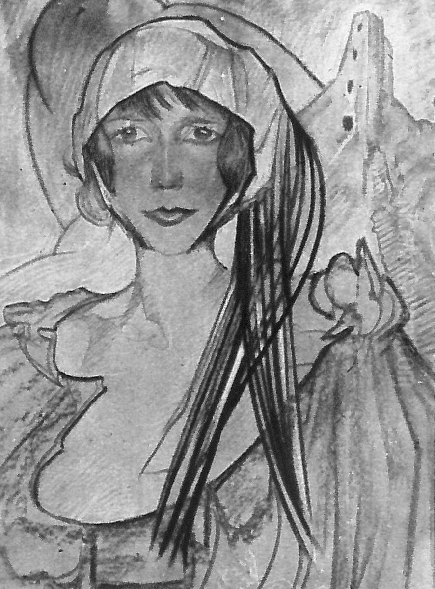 Portrait of Jadwiga Pstrag-Strzalkowska, Countess Flaconi, against the background of the ruins Oil Painting by Stanislaw Ignacy Witkiewicz (Witkacy)