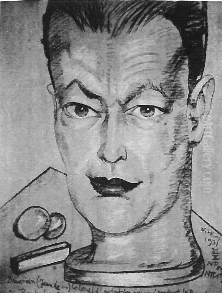 Portrait of Janusz Beaurain, head cut off Oil Painting by Stanislaw Ignacy Witkiewicz