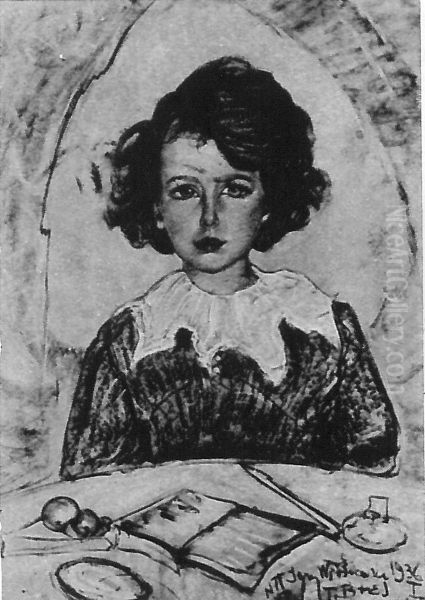 A portrait of Bozena Stainborm, with school supplies Oil Painting by Stanislaw Ignacy Witkiewicz (Witkacy)