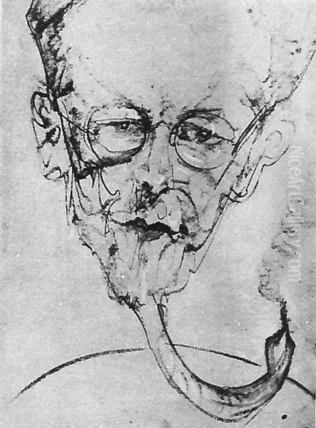 Portret Zdzislawa Skibinskiego, glowa z ogonem Oil Painting by Stanislaw Ignacy Witkiewicz