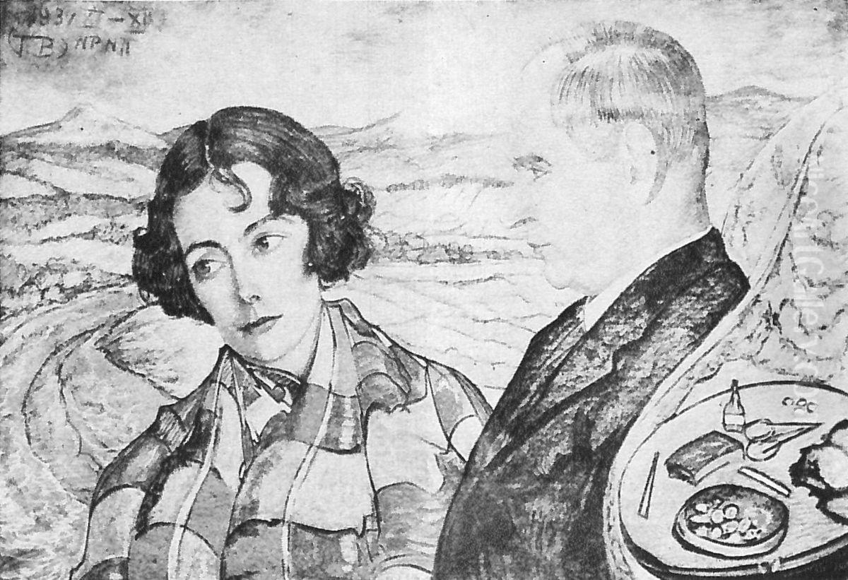 Portret Rozy i Kazimierza Duchow, na tle gorskiego krajobrazu Oil Painting by Stanislaw Ignacy Witkiewicz (Witkacy)
