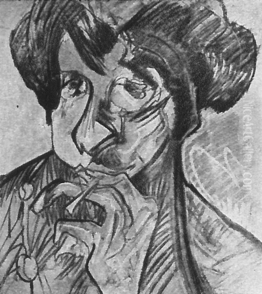 Portret mezczyzny z papierosem Oil Painting by Stanislaw Ignacy Witkiewicz (Witkacy)